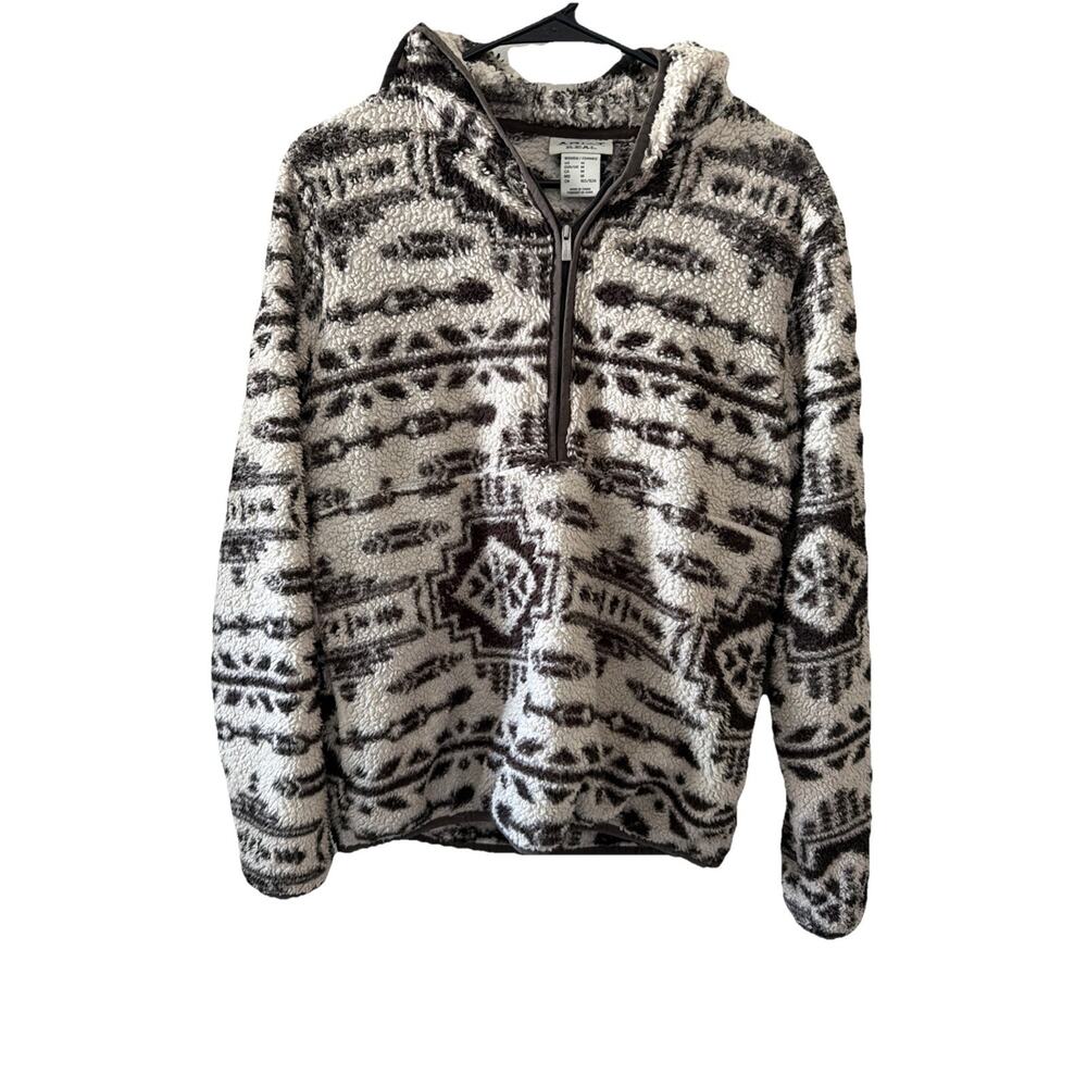Ariat REAL Aztec 1/2 Zip Pullover Hoodie Womens M Brown Fleece Camp Outdoors